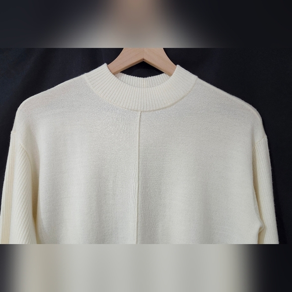 Talbots Mock Neck Sweater Size Small Ivory Pure Merino Wool Scandi Chic Neutral - Picture 4 of 8